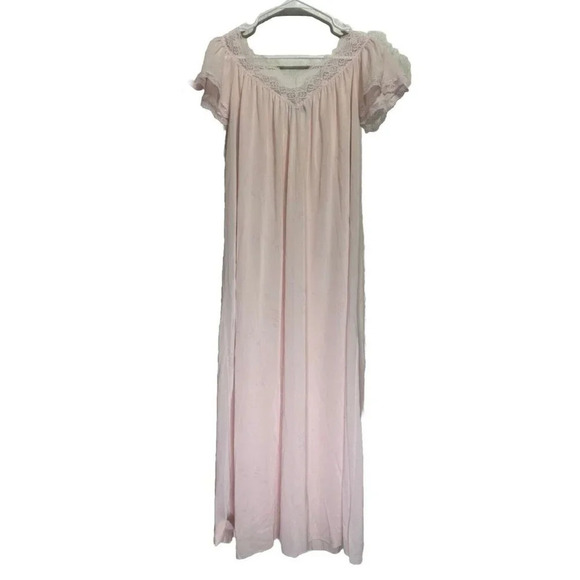 Vintage MISS ELAINE Pink Flutter Sleeve Full Length Nightgown MEDIUM READ USA - Picture 2 of 11